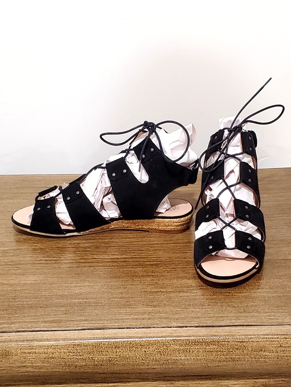 Eric Michael Spain Black Suede Gladiator Renaissance Espadrille Sandal 9.5/10